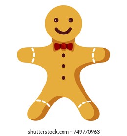 Vector Color Flat Icon - Gingerbread Man. Christmas Cookie