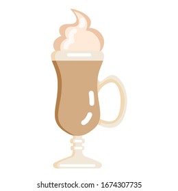 Vector Color Flat Icon - Irish Coffee Glass on White Background