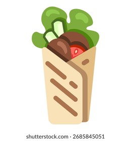 Vector Color Flat Icon - Kebab con carne y verduras