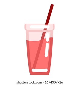 Vector Color Flat Icon - Lemonade Glass on White Background