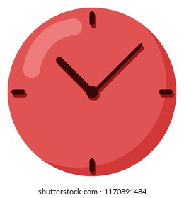 Vector Color Flat Icon - Round Red Wall Clock