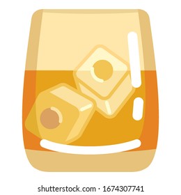Vector Color Flat Icon - Whiskey Glass on White Background