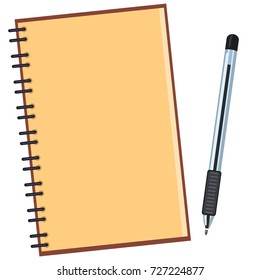 Vector Color Flat Illustration - Open Blank Notepad with Black Ball-point Pen