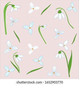 Vektorillustration, flache Illustration von Schneetropfen einzeln auf hellrosa Hintergrund. Design-Element