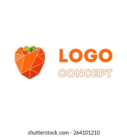 Vector color flat logo concept for organic food with geometric orange persimmon in origami style