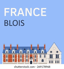 Vector color flat material illustration with old building. Euro trip. Travel theme.