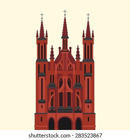 Vector color flat material illustration with European famous building. Lithuania, Vilnius. Travel theme.