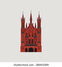 Vector color flat material illustration with european famous building. Lithuania, Vilnius. Travel theme.