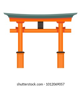 Vector Color Flat Shinto Icon - Japanese Orange Torii Gate with Turquoise Roof