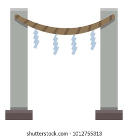 Vector Color Flat Shinto Icon - Japanese Torii Gate with Shimenawa and Shides