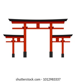 Vector Color Flat Shinto Icon - Big Japanese Red Torii Gate