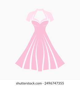 Vector Color Flat Wedding Dress Icon. Cute cartoon Dress vector illustration. Pink clothes Flat design