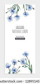 Vector color floral background with linen branches isolated on white. Hand drawn texture with flowers.
