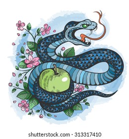 Vector Color Floral Snake Apple Illustration