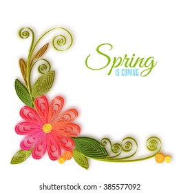 Vector color flower branch in quilling technique .