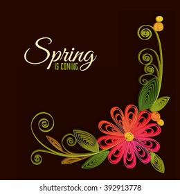 Vector color flower branch in quilling technique .