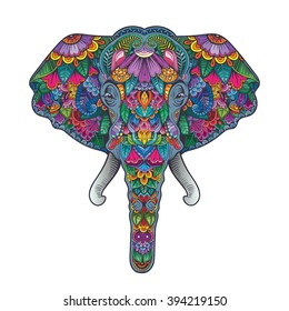 Vector Color Flower Pattern Elephant Head