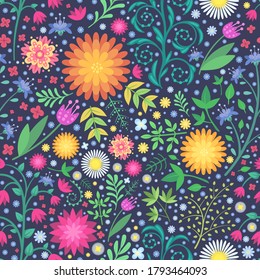 Vector Color Flowers Seamless Pattern