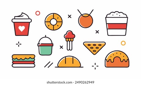 vector color food icons on white background