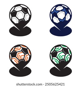 Vector color four map points icon classic soccer ball champions league europa league conference league three football team european tournament competitions on white background.