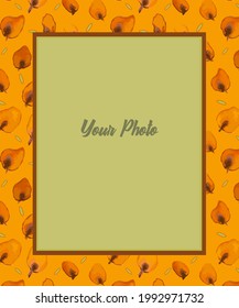 Vector color frame for photos, drawings, text design with a bright colorful deco from the Ethno set. Abstract elements on a solid background. A combination of terracotta and olive shades.