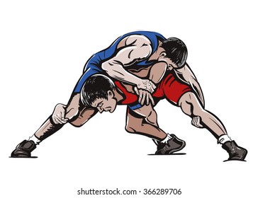 Vector Color Freestyle Wrestling Illustration