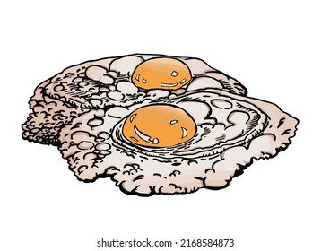 Huevos fritos de color vectorial sobre fondo blanco, comida rápida gráfica para el diseño, logotipo, tipografía de menú y cafés. Desayuno tradicional inglés 