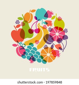 Vector color fruits icon. Food sign. Healthy lifestyle illustration for print, web. Circle design element