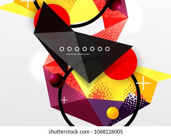 Vector color geometric abstract composition, triangular and polygonal design elements, digital techno background