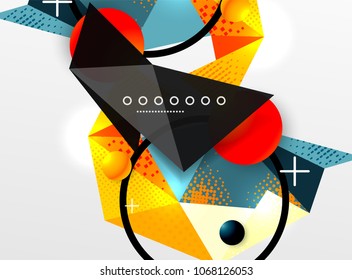 Vector color geometric abstract composition, triangular and polygonal design elements, digital techno background