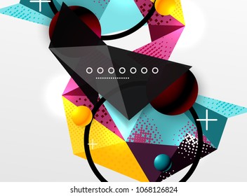 Vector color geometric abstract composition, triangular and polygonal design elements, digital techno background