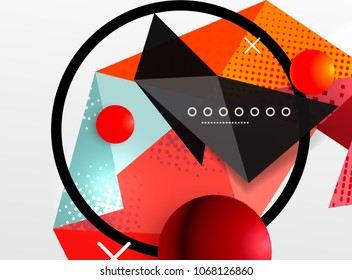 Vector color geometric abstract composition, triangular and polygonal design elements, digital techno background