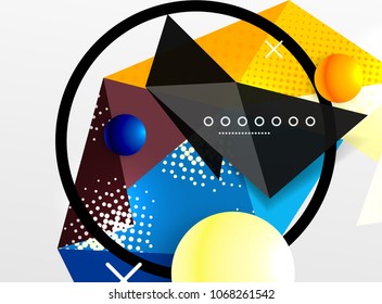 Vector color geometric abstract composition, triangular and polygonal design elements, digital techno background