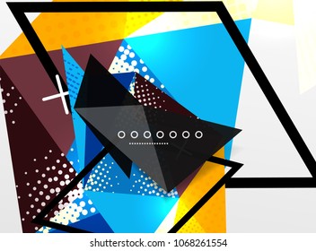 Vector color geometric abstract composition, triangular and polygonal design elements, digital techno background