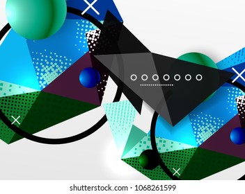 Vector color geometric abstract composition, triangular and polygonal design elements, digital techno background