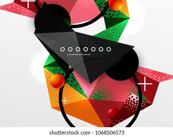 Vector color geometric abstract composition, triangular and polygonal design elements, digital techno background