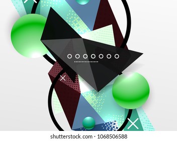 Vector color geometric abstract composition, triangular and polygonal design elements, digital techno background