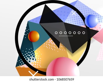 Vector color geometric abstract composition, triangular and polygonal design elements, digital techno background