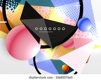 Vector color geometric abstract composition, triangular and polygonal design elements, digital techno background