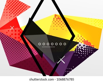 Vector color geometric abstract composition, triangular and polygonal design elements, digital techno background