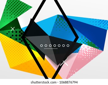 Vector color geometric abstract composition, triangular and polygonal design elements, digital techno background
