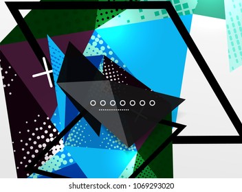 Vector color geometric abstract composition, triangular and polygonal design elements, digital techno background