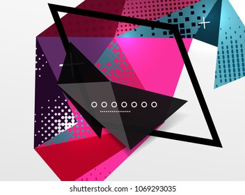 Vector color geometric abstract composition, triangular and polygonal design elements, digital techno background