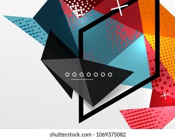 Vector color geometric abstract composition, triangular and polygonal design elements, digital techno background