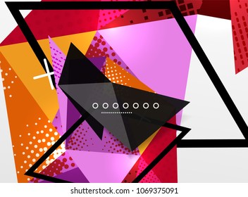 Vector color geometric abstract composition, triangular and polygonal design elements, digital techno background