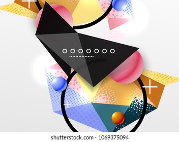 Vector color geometric abstract composition, triangular and polygonal design elements, digital techno background