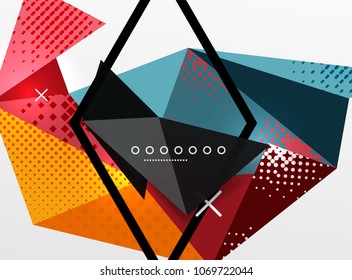 Vector color geometric abstract composition, triangular and polygonal design elements, digital techno background