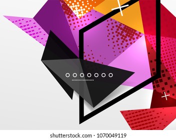 Vector color geometric abstract composition, triangular and polygonal design elements, digital techno background