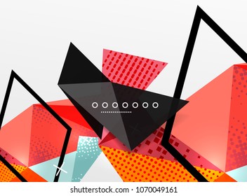 Vector color geometric abstract composition, triangular and polygonal design elements, digital techno background