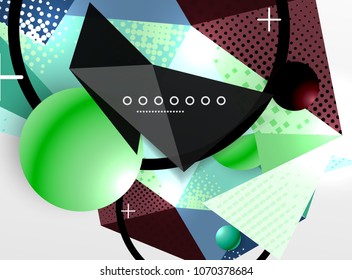 Vector color geometric abstract composition, triangular and polygonal design elements, digital techno background